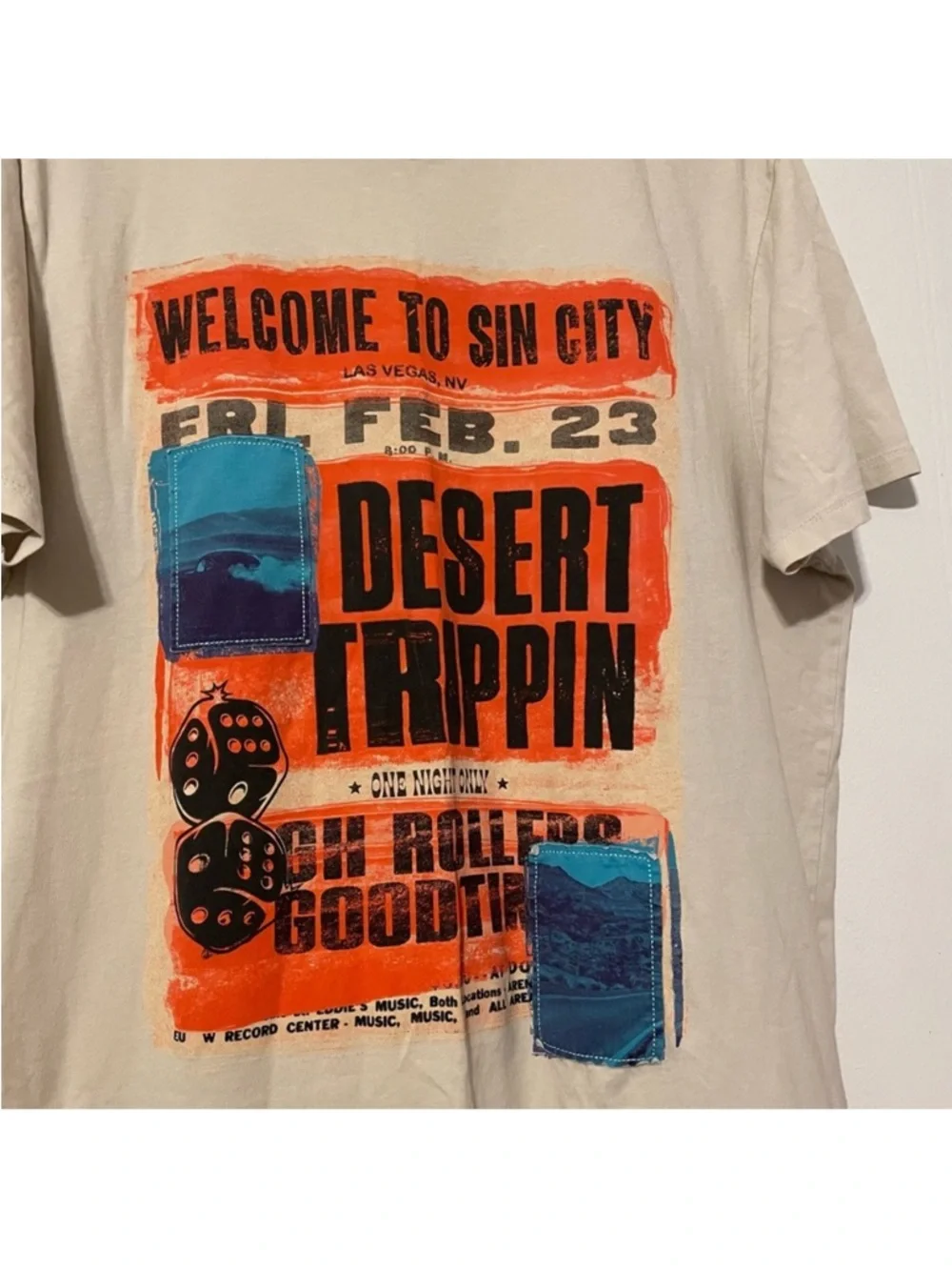 Guess Tan Short Sleeve Graphic T Shirt Vegas Sin City Desert Trippin - Picture 2 of 4